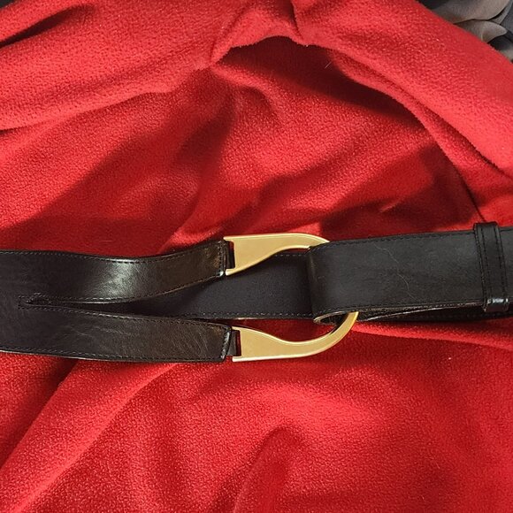 Avignon Black Genuine Leather Equestrian Gold Metal Stirrup Buckle Belt Size 3XL main image 13